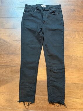 PAIGE Hoxton Ankle Black Raw-Hem High-Rise Skinny Jeans Size 30 - C11-223